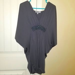 Bailey Blue Grey Batwing Dress Size Medium (M) with Rhinestones